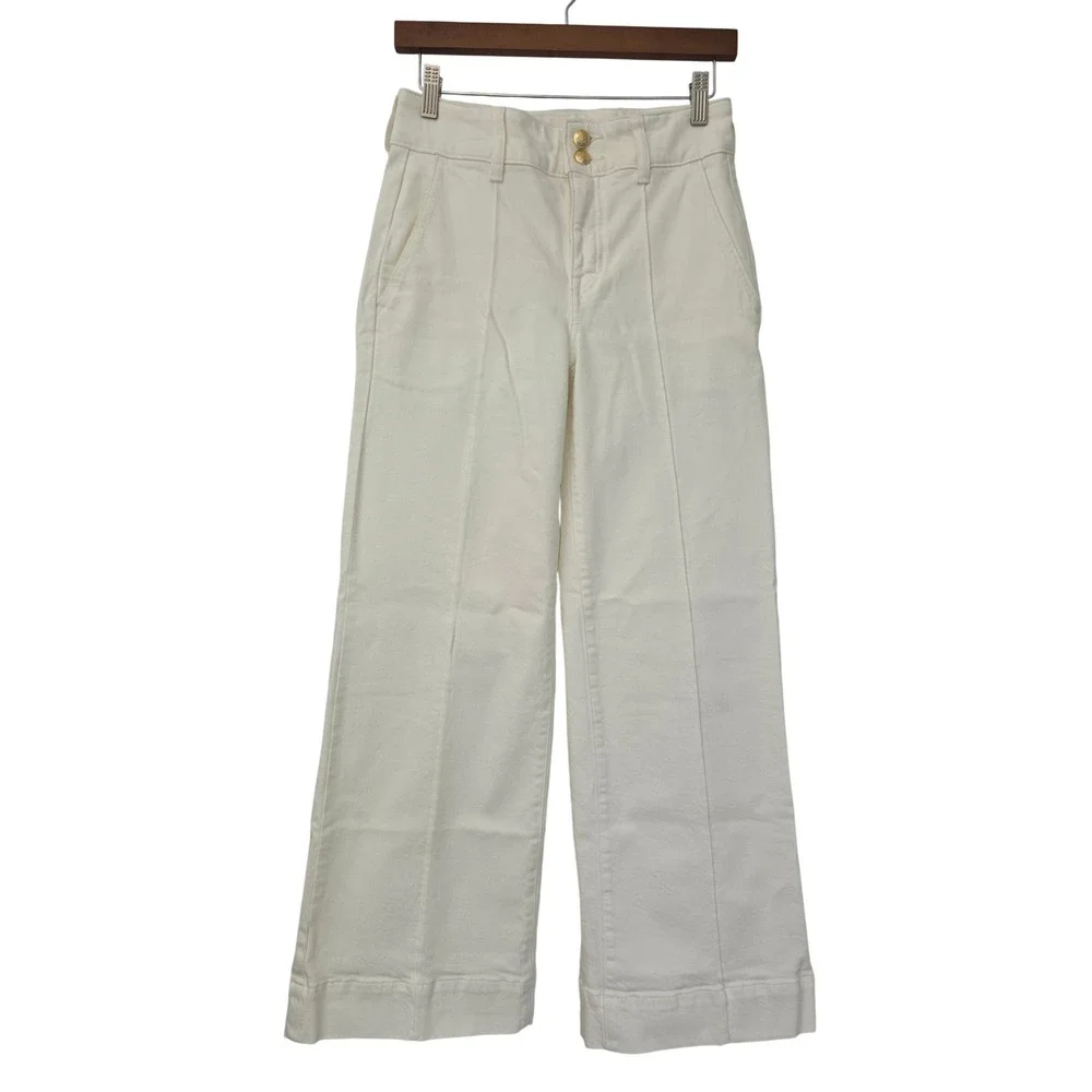 J. Crew Denim Trouser High Rise Stacked Button Womens 25P White NWT $158 CV261